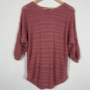 Tahari 100% Linen Open Knit Sweater Women Large‎ Dolman Sleeve